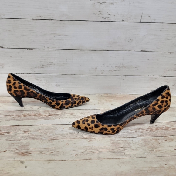 SAINT LAURENT Leopard Print Pony Hair Charlotte Kitten Heels - Picture 2 of 16